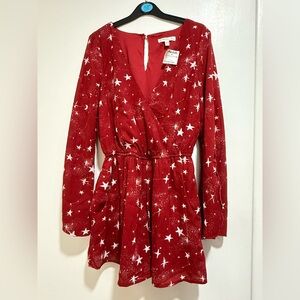 Love, Fire Crimson Star Pattern Romper Dress